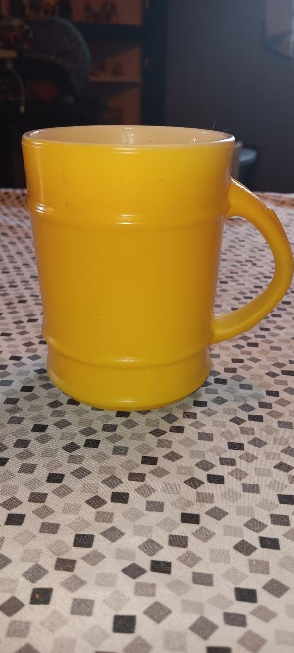 Fire King Anchor Hocking Yellow Ranger Barrel Coffee Cup Mug Vintage 1970s